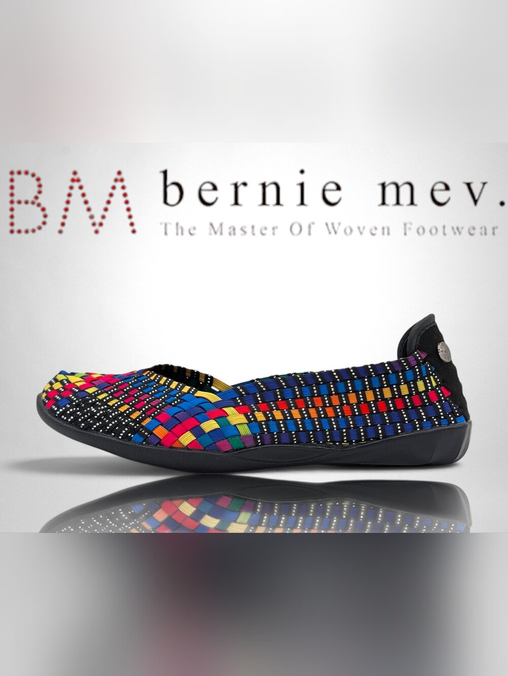 Bernie Mev Sz 39 US 8.5-9 Catwalk Woven Ballet Flat Black Multi Rainbow Stretchy